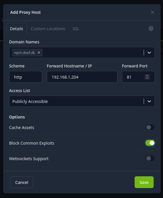 Add your first Proxy Host