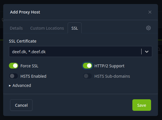 SSL Certificate Selected